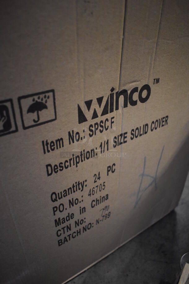 24 BRAND NEW IN BOX! Winco SPSC F Stainless Steel Full Size Drop In Bin Lids. 24 Times Your Bid! - Image 4 of 5