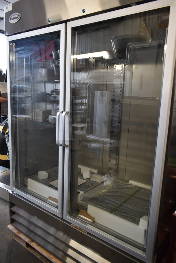 BRAND NEW SCRATCH AND DENT! 2023 KoolMore RIR-2D-GD Stainless Steel Commercial 2 Door Reach In Cooler Merchandiser w/ Poly Coated Racks. 115 Volts, 1 Phase. Tested and Working! - Image 3 of 8
