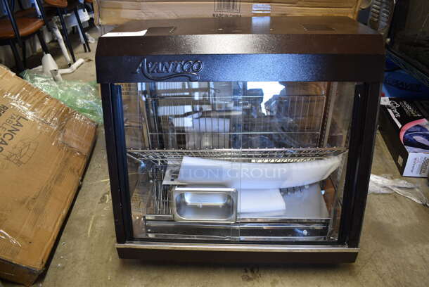 BRAND NEW SCRATCH AND DENT! 2023 Avantco 177HDC26 Metal Commercial 26" Self/Full Service 3 Shelf Countertop Heated Display Case with Sliding Doors. See Pictures For Broken Front Glass. 120 Volts, 1 Phase. Tested and Working! - Image 2 of 8