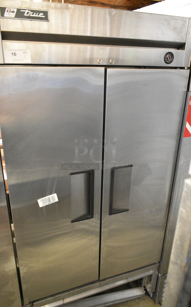 2017 True T-35 Stainless Steel Commercial 2 Door Reach In Cooler w/ Poly Coated Racks on Commercial Casters. 115 Volts, 1 Phase. Tested and Working! - Image 1 of 8