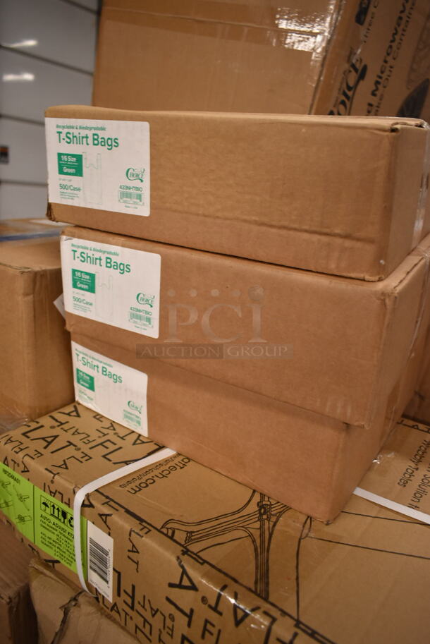 PALLET LOT OF 32 BRAND NEW Boxes Including 2 Box Choice Oblong Plastic Dome Lid, 347RP6WHGLD Visions 6" White Plastic Plate with Gold Lattice Design - 150/Case, 2 Box Choice Deli Container, 500TO993C3 9" x 9" x 3" Microwaveable 3-Compartment Black / Clear Plastic Hinged Container, 271VC5252SBK Intedge 52" x 52" Black Solid Vinyl Table Cover with Flannel Back, 178NLE10CN Compressor, 17828026SC Starting Capaci, 17828015PS Protector, 17828002C Compressor Cover, 3 Box 433NHTBIO EcoChoice 1/6 Standard Size Biodegradable Standard-Duty Plastic T-Shirt Bag - 500/Case, 357FBT2068A0 BASE & TOP PLATE - KT22 BLK 2/PK, 2 Box 485WPJ7BK EcoChoice 7 3/4" Jumbo Black Wrapped Paper Straw - 3200/Case. 32 Times Your Bid! - Image 12 of 12