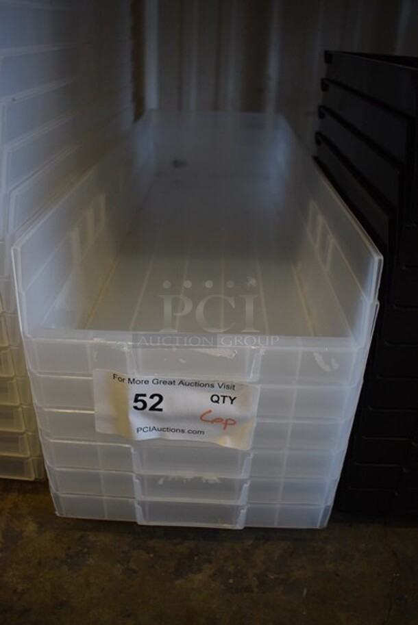 6 BRAND NEW! Clear Poly Bins. 8x23.5x4. 6 Times Your Bid! - Image 1 of 2
