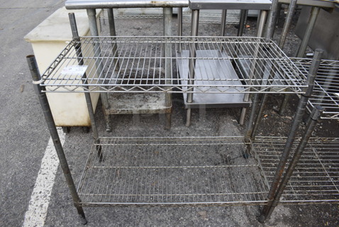 Chrome Finish 2 Tier Wire Shelving Unit. BUYER MUST DISMANTLE. PCI CANNOT DISMANTLE FOR SHIPPING. PLEASE CONSIDER FREIGHT CHARGES. 36x18x34.5