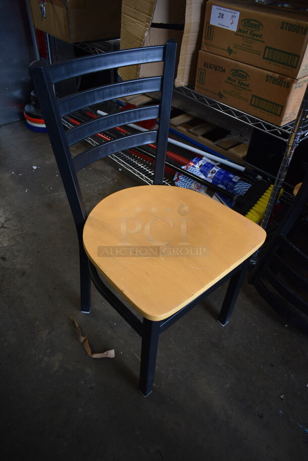 4 Black Metal Dining Height Chair w/ Wood Pattern Seat. 4 Times Your Bid! - Image 3 of 3