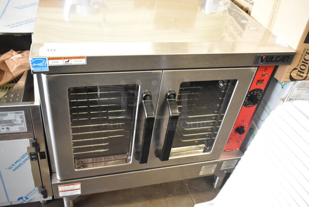 BRAND NEW SCRATCH AND DENT! Vulcan VC4ED Stainless Steel Commercial Electric Powered Full Size Convection Oven w/ View Through Doors, Metal Oven Racks and Thermostatic Controls on Metal Legs. See Pictures for Smaller Legs Than The Gallery Shows. 480 Volts, 1/3 Phase.  - Image 4 of 8