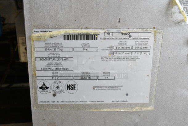 Pitco Frialator SGH50 Stainless Steel Commercial Floor Style Natural Gas Powered Deep Fat Fryer on Commercial Casters. 80,000 BTU.  - Image 10 of 10