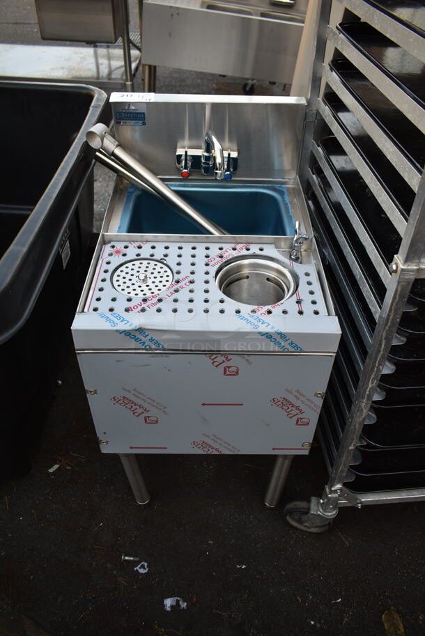 BRAND NEW SCRATCH AND DENT! Advance Tabco PRCS-25-18 Stainless Steel Commercial Single Bay Sink w/ Faucet, Handles and Water Rinsing Bin. - Image 1 of 6