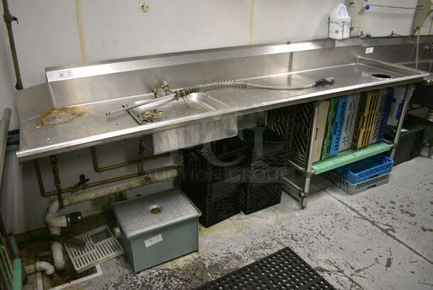 Stainless Steel Commercial Right Side Dirty Side Dishwasher Table w/ Under Shelf and Dish Caddies. 113x30x44.5. BUYER MUST REMOVE. (kitchen)  