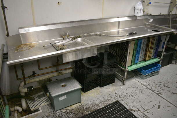 Stainless Steel Commercial Right Side Dirty Side Dishwasher Table w/ Under Shelf and Dish Caddies. 113x30x44.5. BUYER MUST REMOVE. (kitchen)   - Image 1 of 6