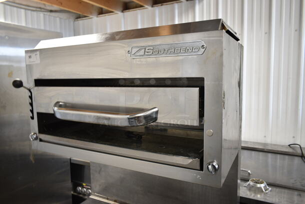 Southbend Platinum P36D-GRAD Stainless Steel Commercial Natural Gas Powered Single Burner Range w/ Salamander Cheese Melter and Oven on Commercial Casters.  - Image 3 of 11