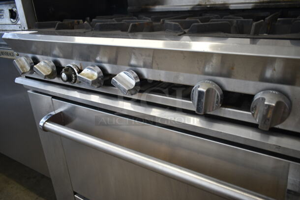 Dynamic Cooking Systems DCS 36-6-1N Stainless Steel Commercial Variable Gas Powered 6 Burner Range w/ Oven, Over Shelf and Back Splash.  - Image 3 of 7