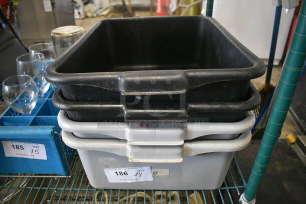 ALL ONE MONEY! Lot of 4 Poly Bus Bins; 2 Black and 2 Gray. 16x22x7