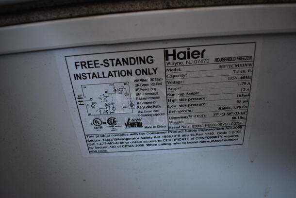 Haier HF71CM33NW Metal Commercial Chest Freezer. 115 Volts, 1 Phase. Tested and Powers On But Does Not Get Cold - Image 4 of 5