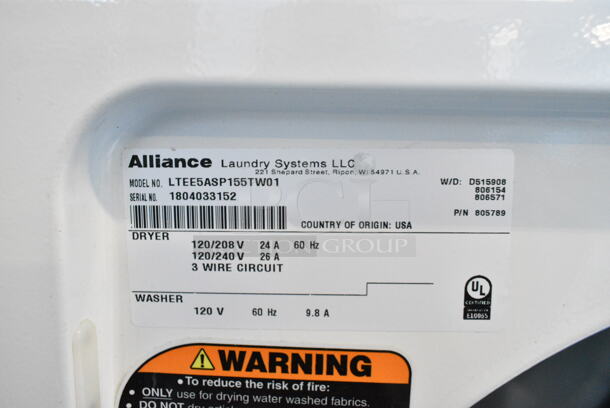 BRAND NEW SCRATCH AND DENT! Alliance LTEE5ASP155TW01 Metal Commercial Front Load Dryer. 120-208/240 Volts, 1 Phase.  - Image 3 of 4