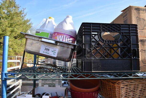 ALL ONE MONEY! Lot of 6 Tiers Worth of Various Items Including Poly Pitchers, Metal Baking Pans, Metal Chafing Dish, Basket. Does Not Include Shelving Unit - Image 3 of 9