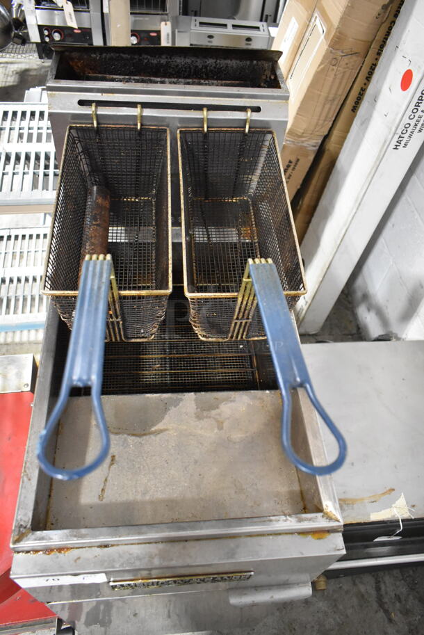 American Range Stainless Steel Commercial Natural Gas Powered Floor Style Deep Fat Fryer on Commercial Casters.  - Image 2 of 6