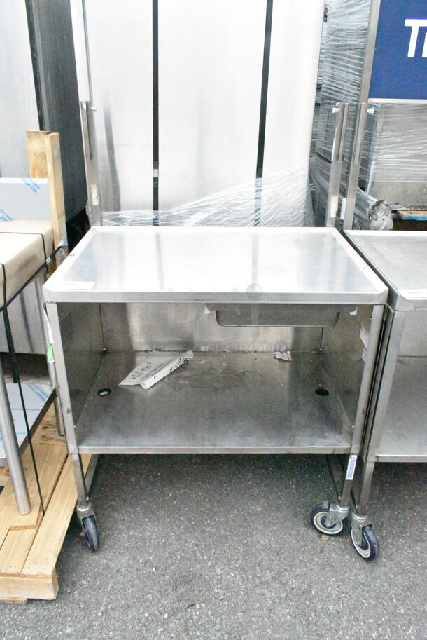 National Cart Co Stainless Steel Portable Table w/ Under Shelf and Drawer on Commercial Casters.  - Image 1 of 7
