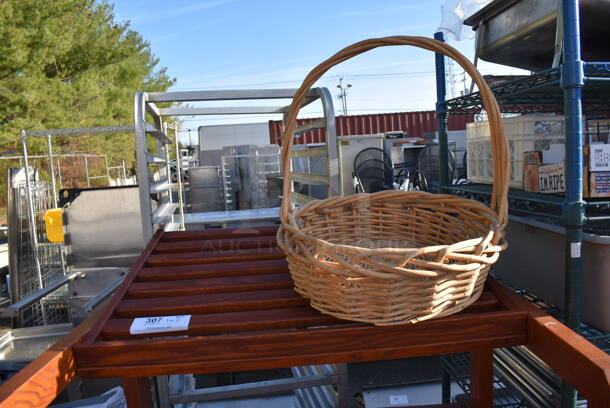 Wood Pattern 4 Tier Rack on Casters w/ Tiffany Style Lamp and Basket. 31.5x29x56 - Image 5 of 6