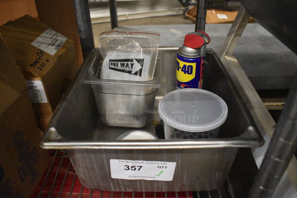ALL ONE MONEY! Lot of Various Items Including WD40 and Meat Grinder Knives in Stainless Steel Bin!