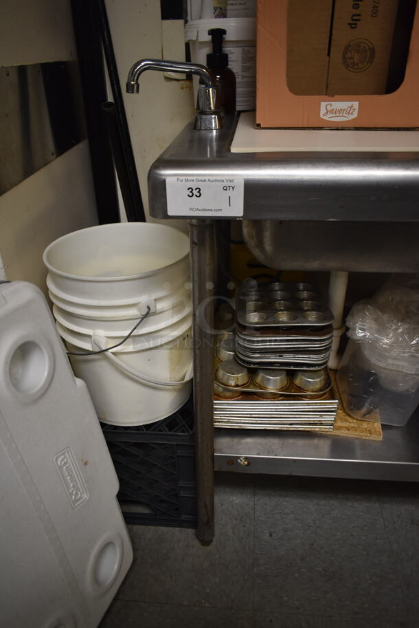 Stainless Steel Commercial Table w/ Faucet, Handles, Back Splash, Drawer and Under Shelf. Does Not Include Contents. BUYER MUST REMOVE. (dish room) - Image 4 of 6