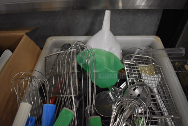 ALL ONE MONEY! Lot of Various Metal Utensils Including Scoopers, Whisks in Poly Bin - Image 2 of 5
