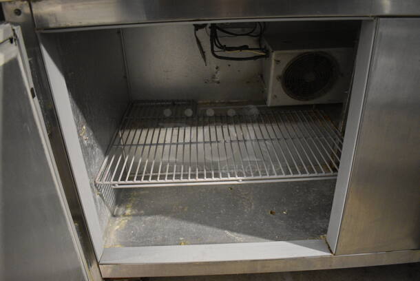 Beverage Air Stainless Steel Commercial Sandwich Salad Prep Table Bain Marie Mega Top w/ Various Drop In Bins and Cutting Board on Commercial Casters. 115 Volts, 1 Phase. 60x27.5x41. Tested and Powers On But Temps at 51 Degrees - Image 7 of 8