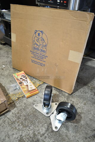 ALL ONE MONEY! Lot of 190FG53YBOLT Blodgett 5779 Equivalent 5" Swivel Plate Caster, Matfer Bourgeat Imperia 12 Count Ravioli Mold, Koala Kare KB105-02-KD Black Designer High Chair - Unassembled.