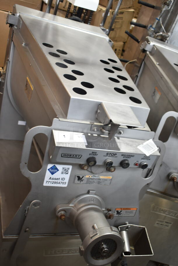 2016 Hobart MG2032 Metal Commercial Floor Style Electric Powered Meat Mixer Grinder w/ Foot Pedal on Commercial Casters. 208 Volts, 3 Phase. Tested and Working! - Image 1 of 10