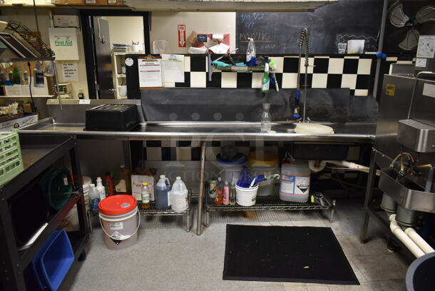 Stainless Steel Commercial Left Side Dirty Side Dishwasher Table w/ Sink Basin, Spray Nozzle, Handles, Back Splash. BUYER MUST REMOVE. (dish room) - Image 1 of 8