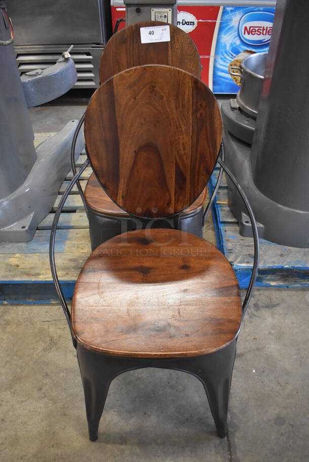 2 Wooden Dining Chairs on Metal Frame. 24x18x36. 2 Times Your Bid! - Image 1 of 6