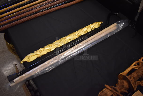 ALL ONE MONEY! Lot of 2 BRAND NEW Pool Stick Top Halves, Black Metal Cane and Gold Finish Decorative Piece.