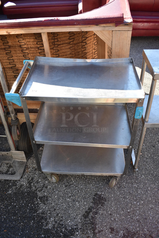 Metal 3 Tier Cart w/ Push Handle on Commercial Casters. 27x15.5x32
