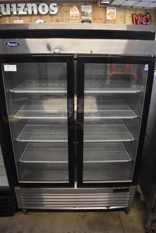 2020 Atosa MCF8707GR Stainless Steel Commercial 2 Door Reach In Cooler Merchandiser w/ Poly Coated Racks. 115 Volts, 1 Phase. 54x32x83. Tested and Working!