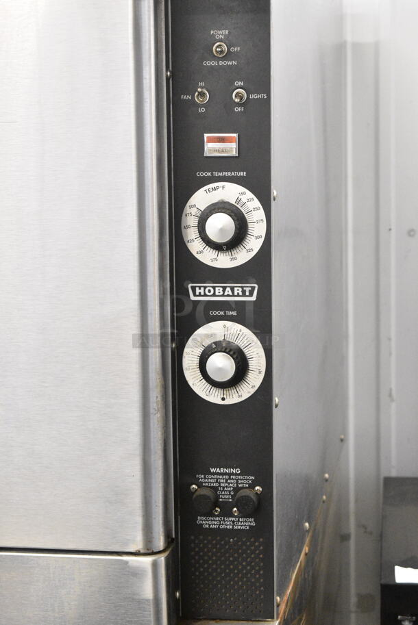 2 Hobart Stainless Steel Commercial Electric Powered Full Size Convection Oven w/ View Through Door, Solid Door, Metal Oven Racks and Thermostatic Controls on Commercial Casters. 208-240 Volts, 1/3 Phase. 2 Times Your Bid! - Image 4 of 9