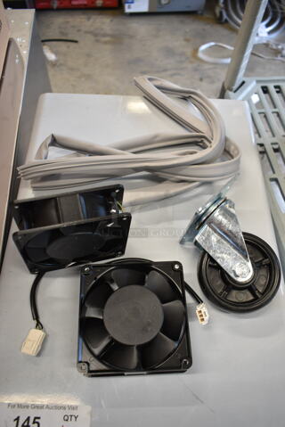 3 BRAND NEW SCRATCH AND DENT! Items Including Seaoa SA1238A1 PBL Fans, Commercial Casters and Gray Door Seal. 3 Times Your Bid! 