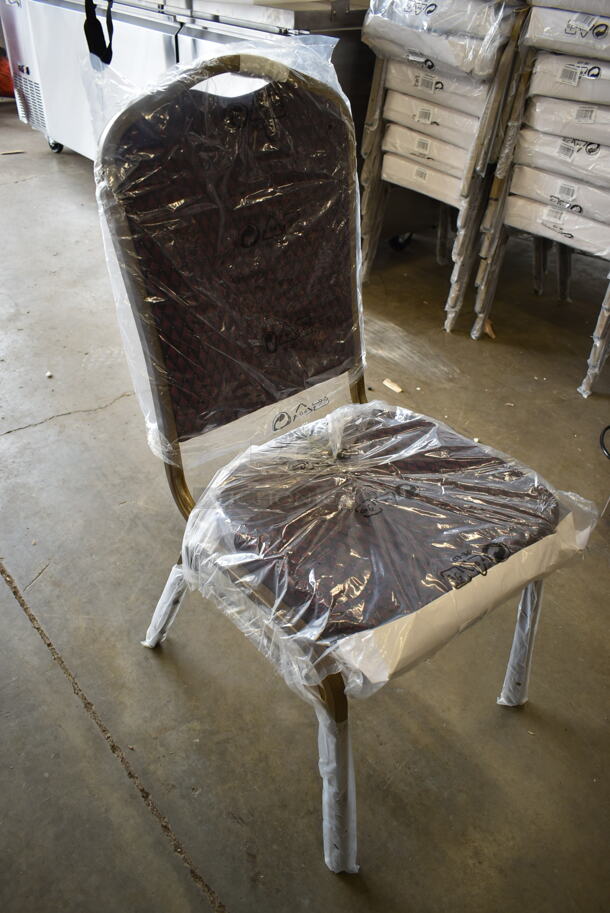 116 BRAND NEW SCRATCH AND DENT! Lancaster Table & Seating 164BNQCRBRG Burgundy Pattern Fabric Crown Back Stackable Banquet Chair with Gold Vein Frame. 116 Times Your Bid! - Image 6 of 8