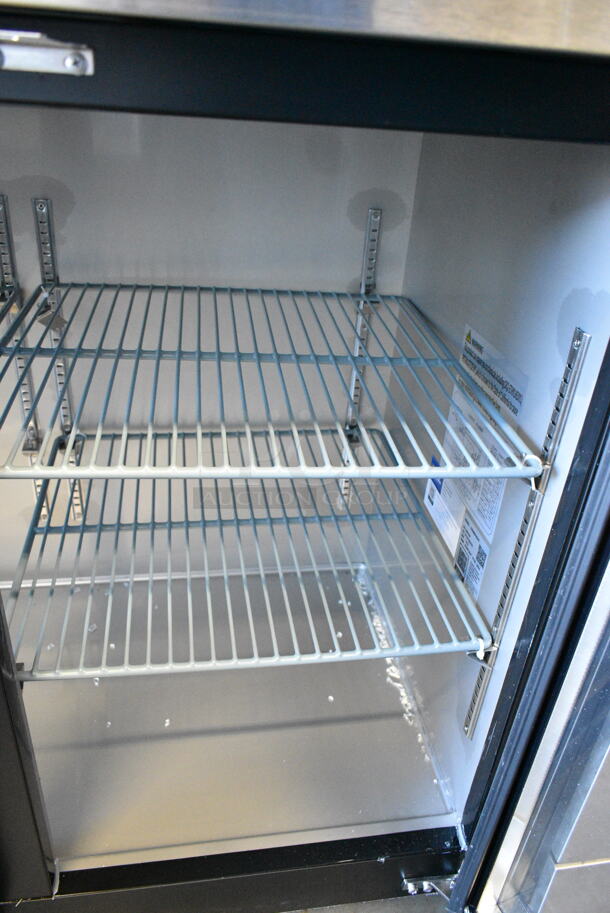 BRAND NEW SCRATCH AND DENT! 2024 Avantco 178UBB72GHC Stainless Steel Commercial 73" Black Counter Height Narrow Glass Door Back Bar Refrigerator with LED Lighting. See Pictures for Broken Glass. 115 Volts, 1 Phase. Tested and Working! - Image 6 of 8