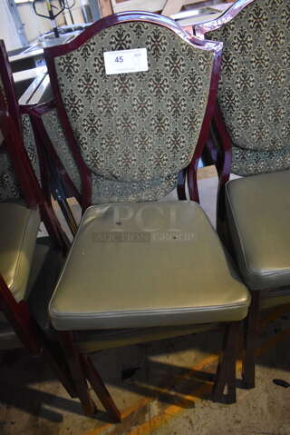 4 Brown Metal Dining Chairs w/ Green Cushion. Stock Picture - Cosmetic  Condition May Vary. 16x19x37. 4 Times Your Bid!