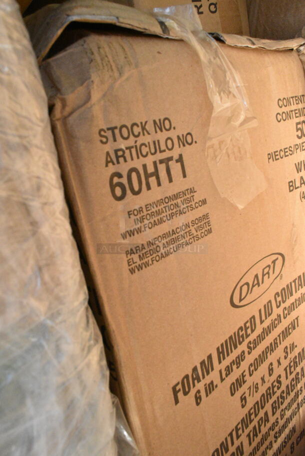 25 BRAND NEW Boxes Including Dart 60HT1 White Foam Hinged Lid Container 6" x 6" x 3" - 500/Case, 760PCC20 20 oz. Compostable PLA Paper Cold Cup, 200HD25-EO Choice 1/6 Standard Size Black Unprinted Embossed Heavy-Duty Plastic T-Shirt Bag, Gill BASE00151, 347TNYMRG2 Visions 2 oz. Clear Plastic Mini Margarita Glass - 120/Case. 25 Times Your Bid!  - Image 4 of 12