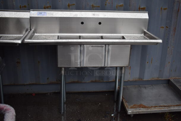 BRAND NEW SCRATCH AND DENT! Stainless Steel Commercial 3 Bay Sink w/ Dual Drain Boards. 54x21x45. Bays 10x14x10