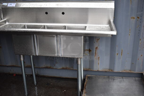 BRAND NEW SCRATCH AND DENT! Stainless Steel Commercial 3 Bay Sink w/ Dual Drain Boards. 54x21x45. Bays 10x14x10 - Image 2 of 3