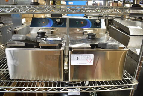 2 BRAND NEW SCRATCH AND DENT! 2023 Hoocoo FRY-10L Stainless Steel Commercial Countertop Electric Powered Fryer w/ Lid and Fry Basket. 120 Volts, 1 Phase. 2 Times Your Bid!