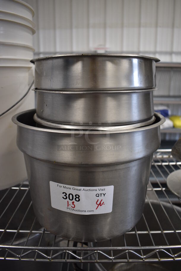 4 Stainless Steel Cylindrical Drop In Bins. 9.5x9.5x8, 11x11x8. 4 Times Your Bid! - Image 1 of 3
