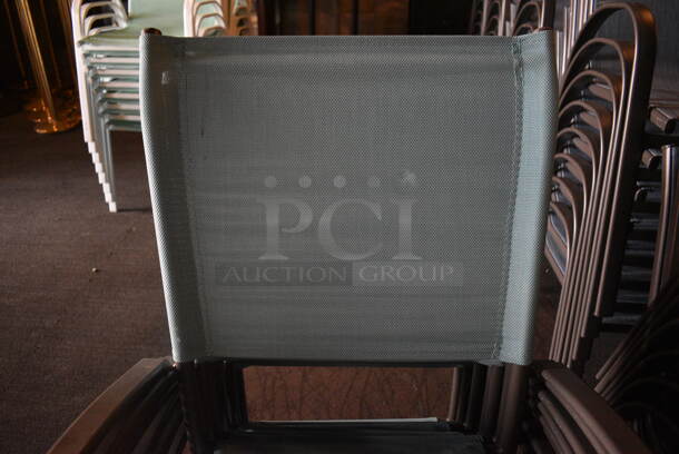 9 Metal Outdoor Patio Chairs w/ Teal Seat and Arm Rests. BUYER MUST REMOVE. 22x19x35. 9 Times Your Bid! (Susquehanna Ale House) - Image 4 of 4