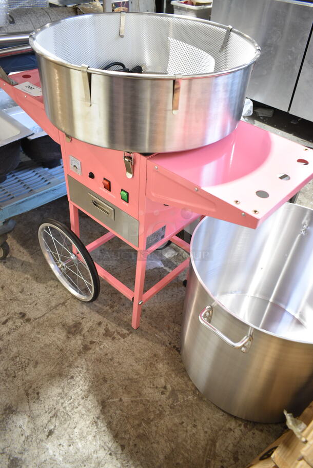BRAND NEW SCRATCH AND DENT! 2023 Carnival King 382CCM21CT Cotton Candy Machine with 21" Stainless Steel Bowl and Cart. 110 Volts, 1 Phase.  - Image 5 of 8