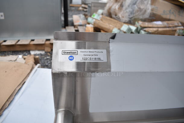 BRAND NEW SCRATCH AND DENT! Steelton 522CS11818L 38 3/4" 18-Gauge Stainless Steel One Compartment Commercial Sink with Left Drainboard - 18" x 18" x 12" Bowl. No Legs.  - Image 5 of 5