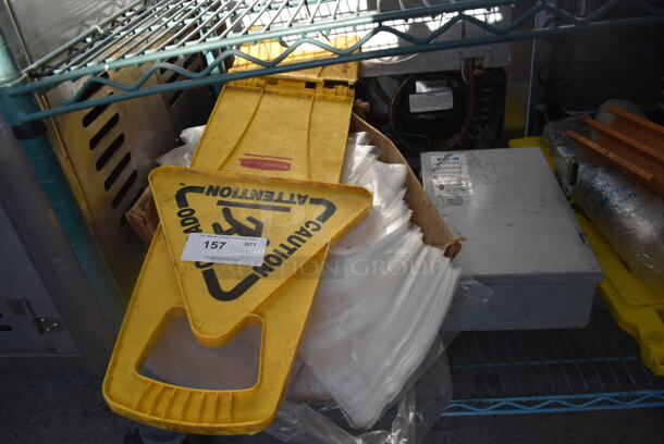 ALL ONE MONEY! Tier Lot of Various Items Including Wet Floor Sign, Stainless Steel Drop In Bins and Power Box - Image 3 of 4