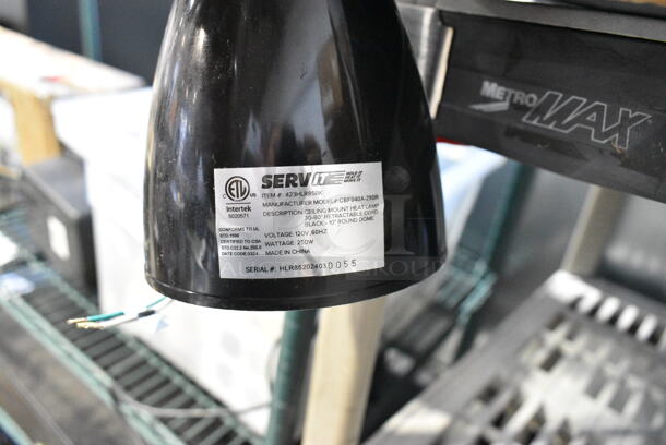 3 BRAND NEW SCRATCH AND DENT! ServIt 423HLR85BK Retractable Cord Ceiling Mount Heat Lamp with Modern Black Finish Round Dome Shade. 120 Volts, 1 Phase. 3 Times Your Bid!  - Image 5 of 12