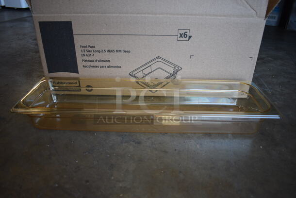 6 BRAND NEW IN BOX! Rubbermaid Poly Amber Colored 1/2 Size Long Drop In Bins. 1/2Lx2.5. 6 Times Your Bid!