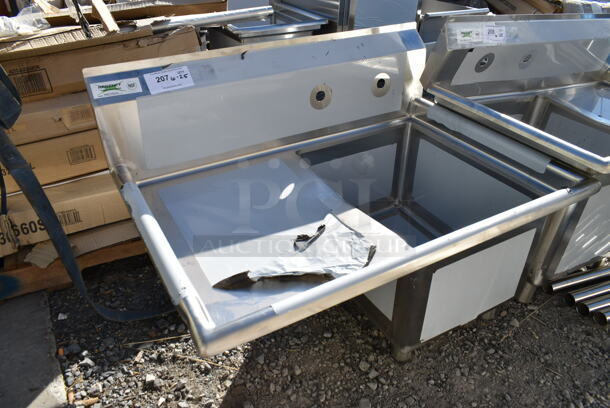 BRAND NEW SCRATCH AND DENT! Regency 600S1162018L 36 1/2" 16 Gauge Stainless Steel One Compartment Commercial Sink with Galvanized Steel Legs and 1 Drainboard - 16" x 20" x 12" Bowl. No Legs.  - Image 3 of 5